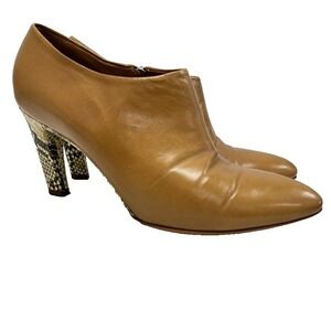 Dries Van Noten Leather Bootie Womens 39 9 Beige Snake Skin Heel Side Zip Retro